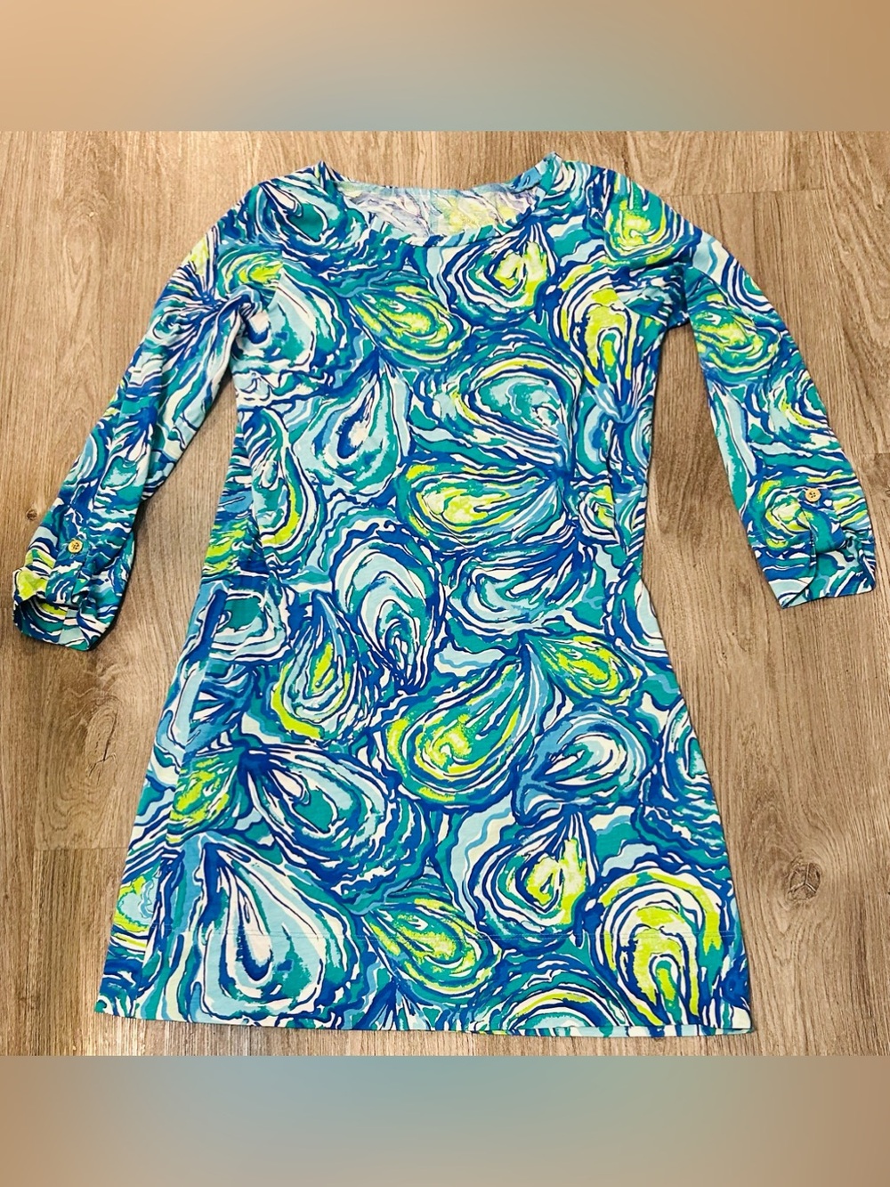 Lily Pulitzer Vibrant Blue & Teal Swirl Long-Sleeve Tunic Dress XS